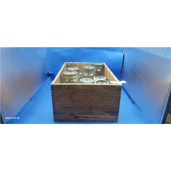 Wooden Dupont crate with 10 mason jars