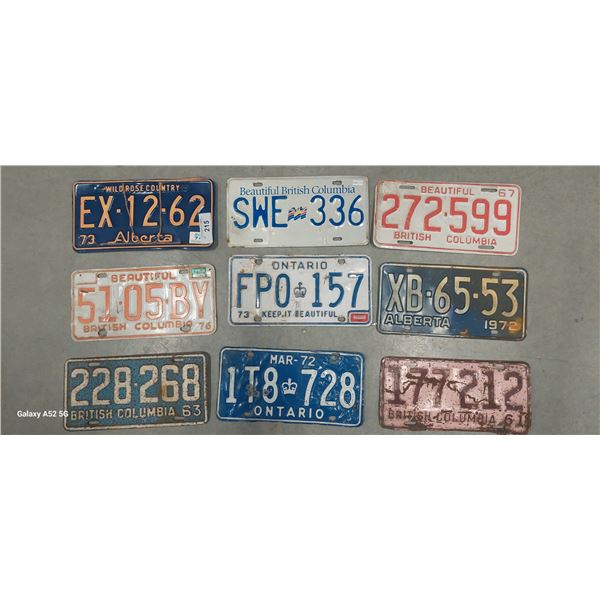 Lot of 9 Canadian license plates