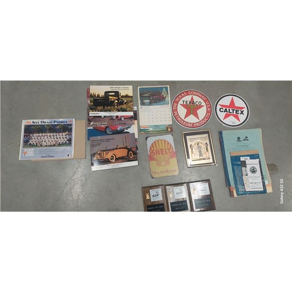 Large collectible lot inc calendars, plaques, & metal signs