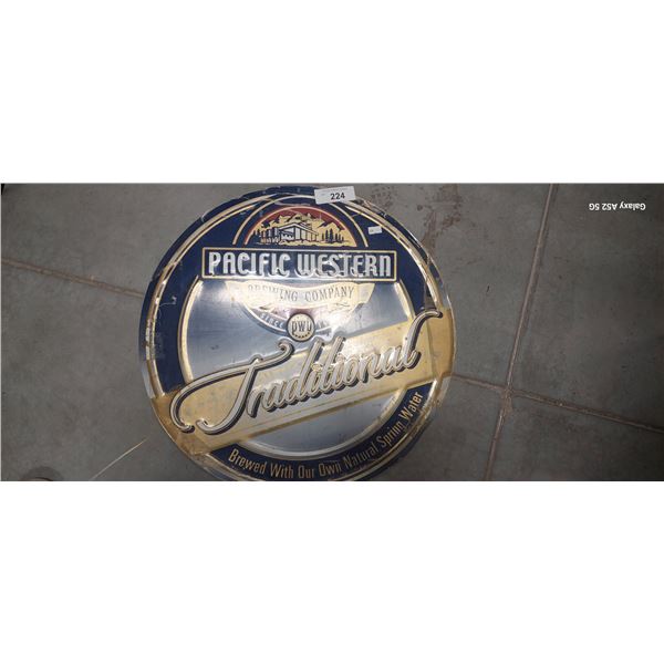 Reproduction tin Pacific Western sign 20" diameter