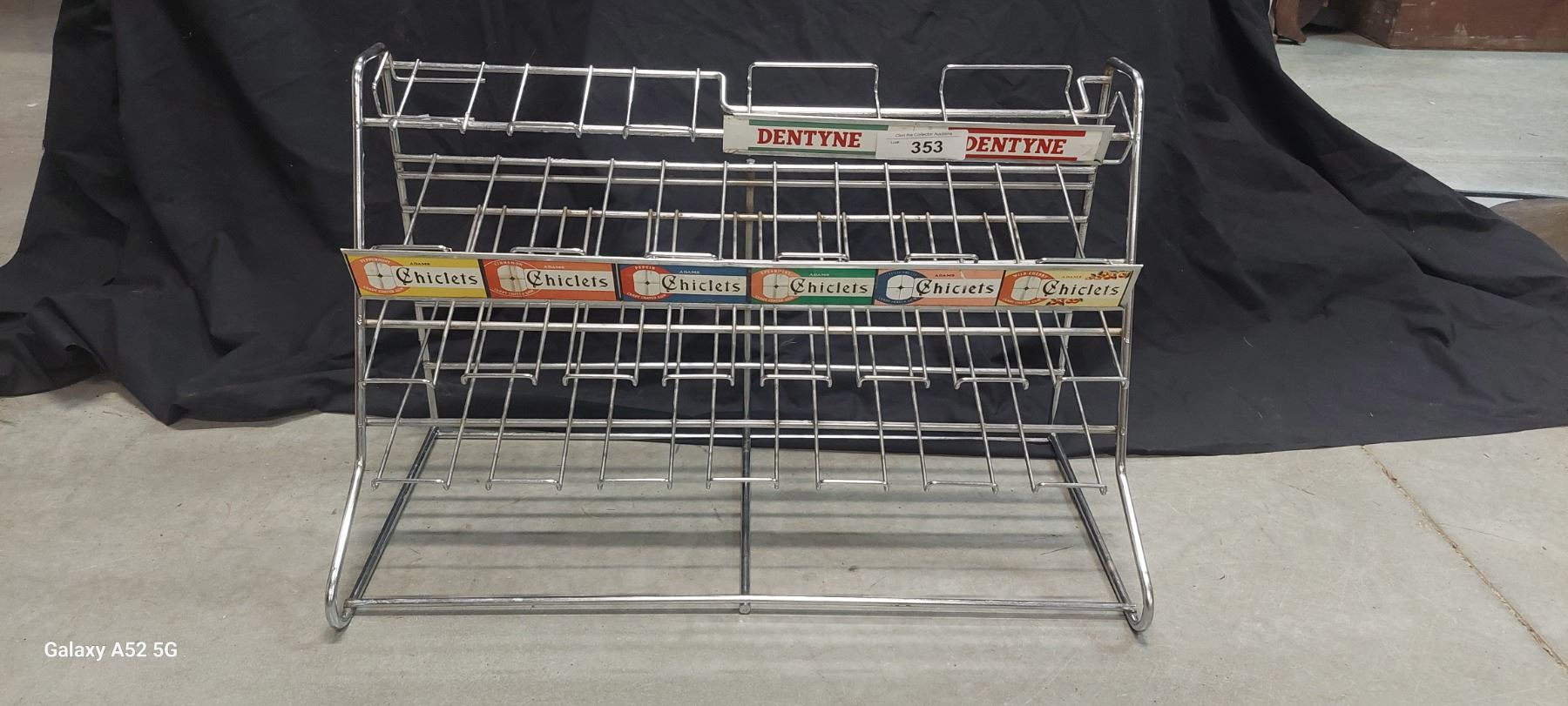 Vintage metal counter top store display chewing gum rack, 24