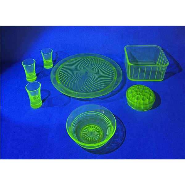 Group Of Uranium Green Depression Glass