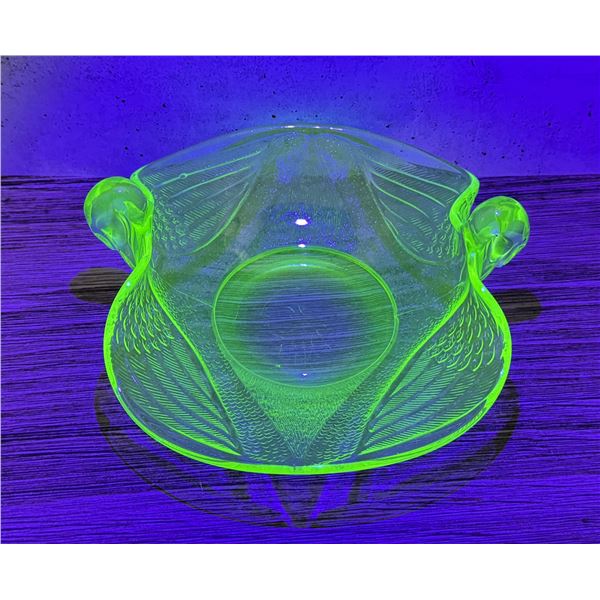 Fenton Uranium Green Depression Glass Swan Bowl