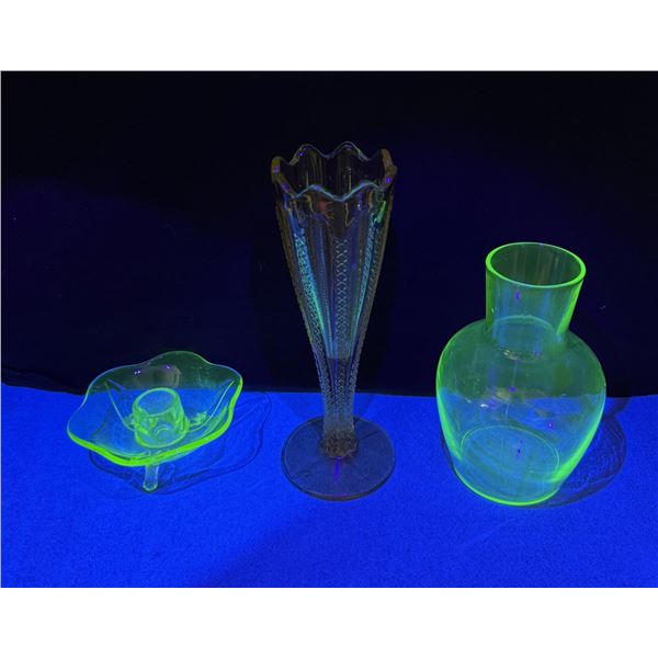 Group Of Uranium Green Depression Glass