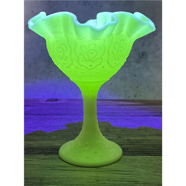 Fenton Persian Medallion Uranium Glass Compote