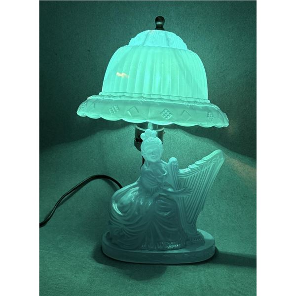 Depression Glass Lady With Harp Boudoir Table Lamp