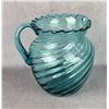 Image 1 : Hand Blown Blue Swirl Ruffled Glass Pitcher