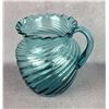Image 2 : Hand Blown Blue Swirl Ruffled Glass Pitcher