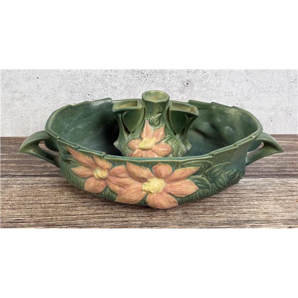 Roseville Pottery Green Clematis Flower Bowl