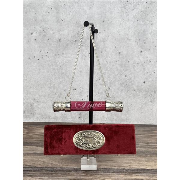 Cranberry Glass & Silver Plate Prayer Scroll