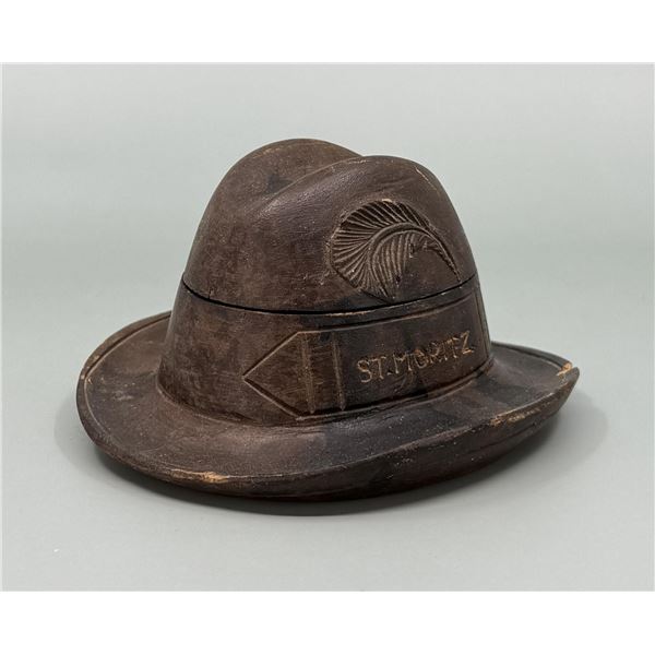 St Moritz Black Forest Carved Wood Hat Inkwell
