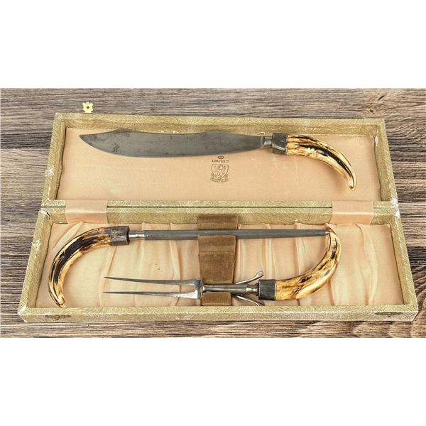 Crown Cutlery Co Sterling Boar Tusk Carving Set