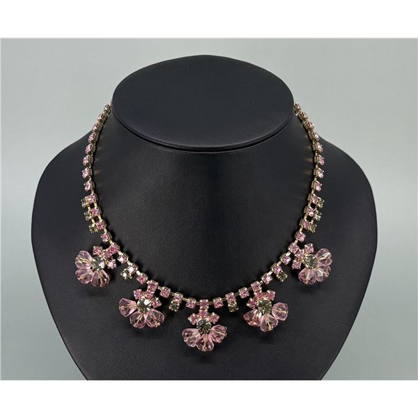 Pink Rhinestone Costume Jewelry Necklace