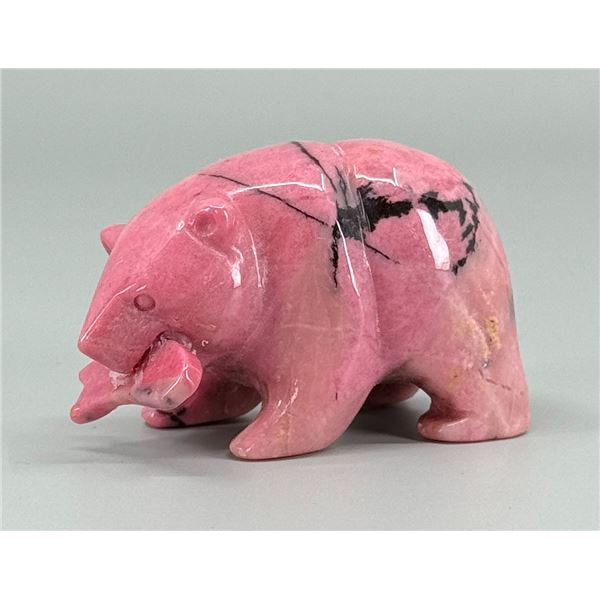 Rhodochrosite Carved Bear with Fish