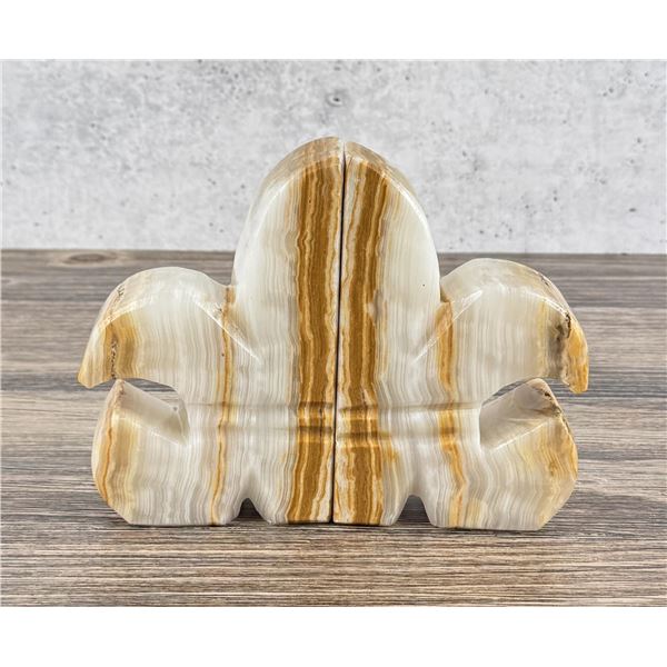 Mexican Onyx Fleur De Lis Bookends