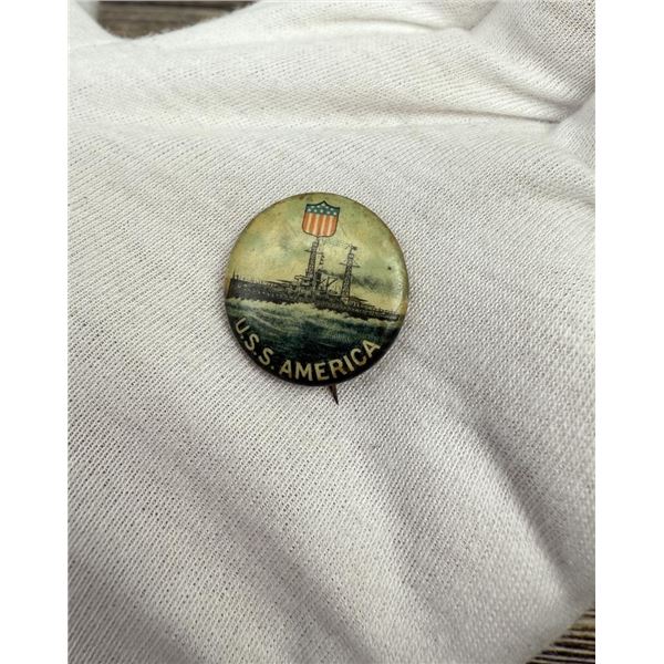 USS America Celluloid Button Navy Ship