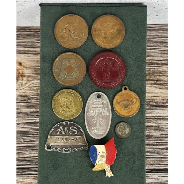 Collection of Antique Tokens Medals Badges