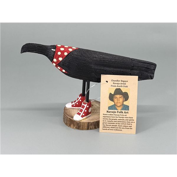Chandler Begaye Navajo Folk Art Wood Carving Raven