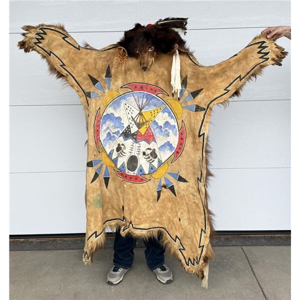 Plains Indian Painted Ceremonial Black Bear Robe
