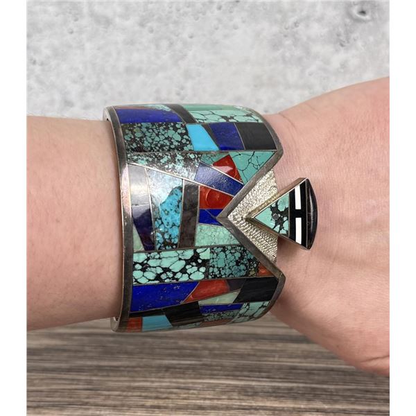 Edison Yazzie Navajo Sterling Inlaid Bracelet