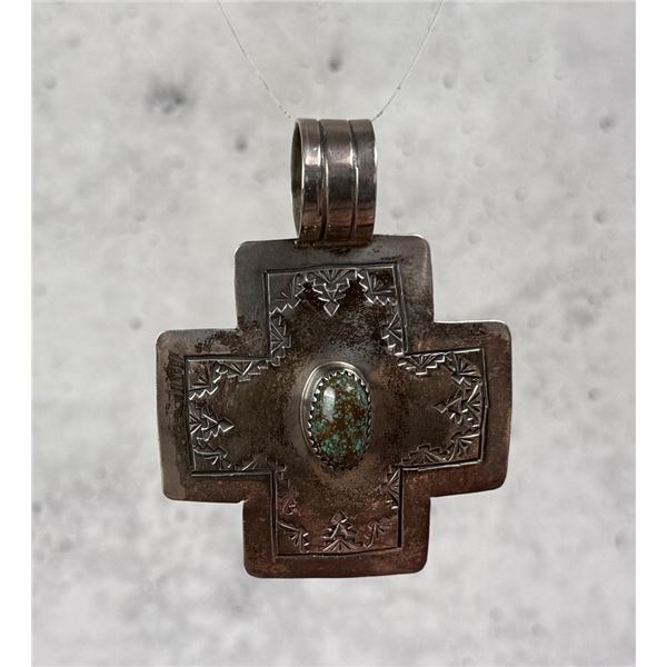 Navajo Sterling Silver Turquoise Cross Pendant