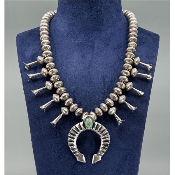 Navajo Sterling Turquoise Squash Blossom Necklace