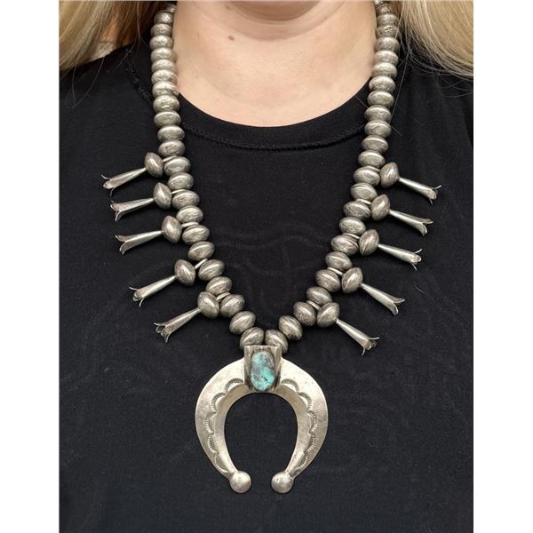 Navajo Sterling Turquoise Squash Blossom Necklace