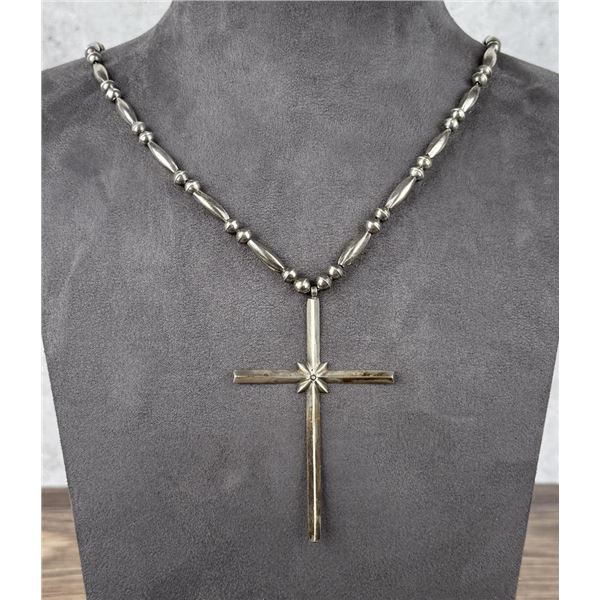 Navajo Sterling Bench Bead Cross Necklace