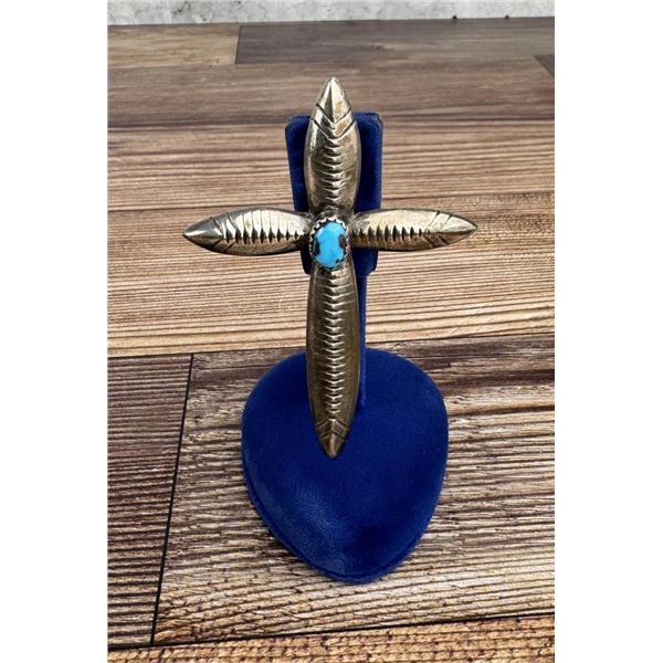 Navajo Sterling Tufa Cast Sandcast Cross Pendant