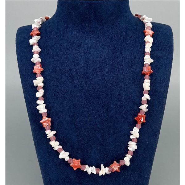 Spiny Oyster Shell and Sea Glass Necklace