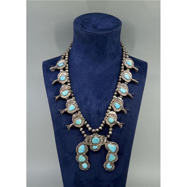 Navajo Sterling Silver Turquoise Squash Blossom