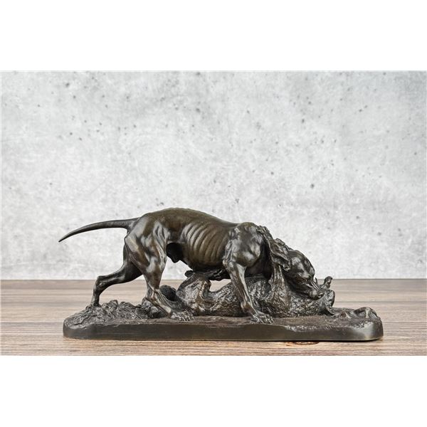Pierre Jules Mene Chien Et Renard Bronze