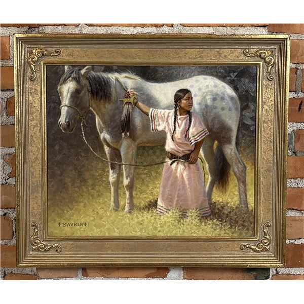 Tom Saubert Montana Indian Oil on Board Painting
