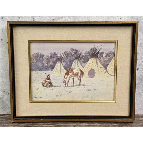 Leonard Reedy Indian Camp Watercolor Painting