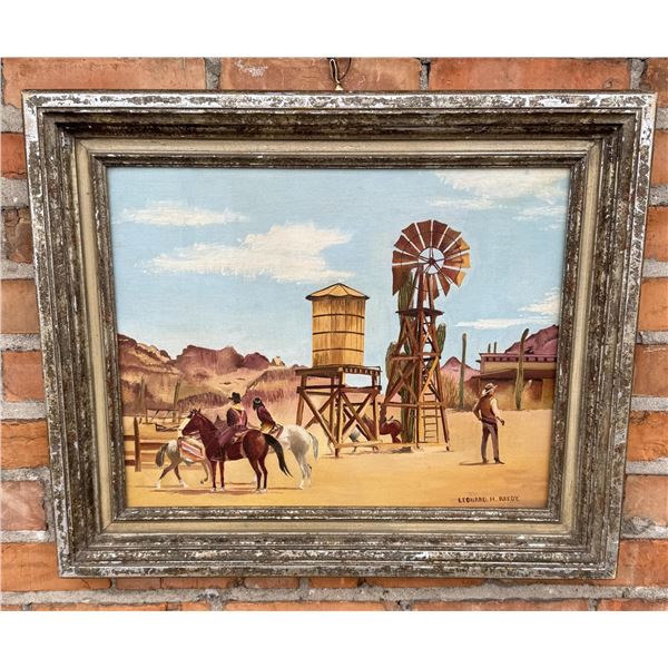 Leonard Reedy Cowboy Town Oil Painting