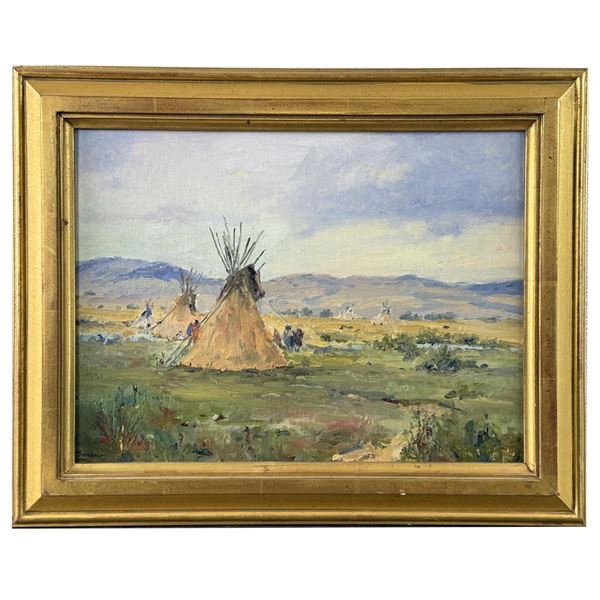 Bob Barlow Summer Indian Camp Oil Painting