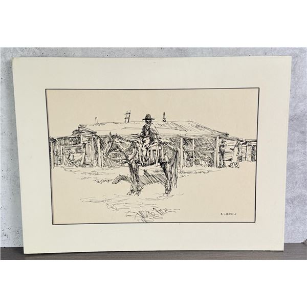 Sheryl Bodily Cowboy Pen and Ink Drawing