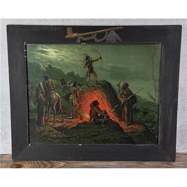 Taber Prang Burning Arrow Indian Lithograph