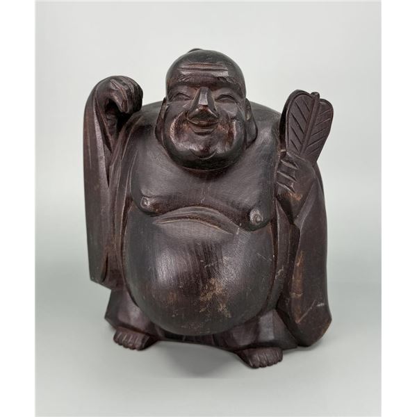 Carved Wood Happy Buddha