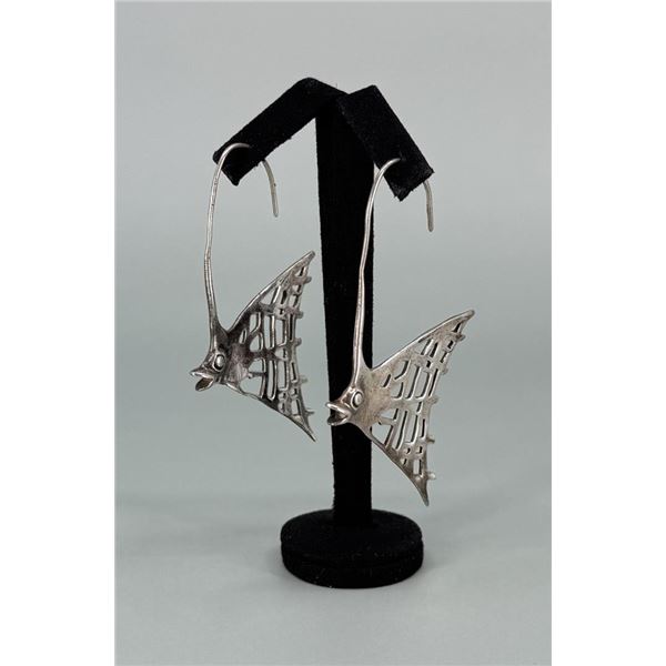 Brutalist Sterling Silver Angel Fish Earrings