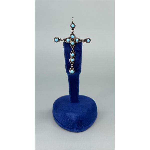 Zuni Sterling Silver Turquoise Cross Pendant