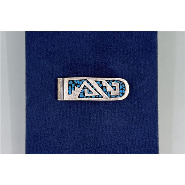 Taxco Mexico Sterling Silver Inlaid Money Clip
