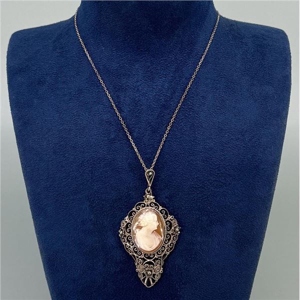 Sterling Silver Filigree Cameo Necklace
