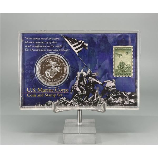 USMC Marine Corps Silver Coin & Stamp Set
