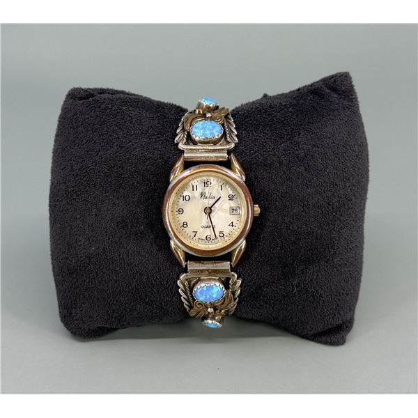 Navajo Sterling Silver Blue Opal Watch Band Tips