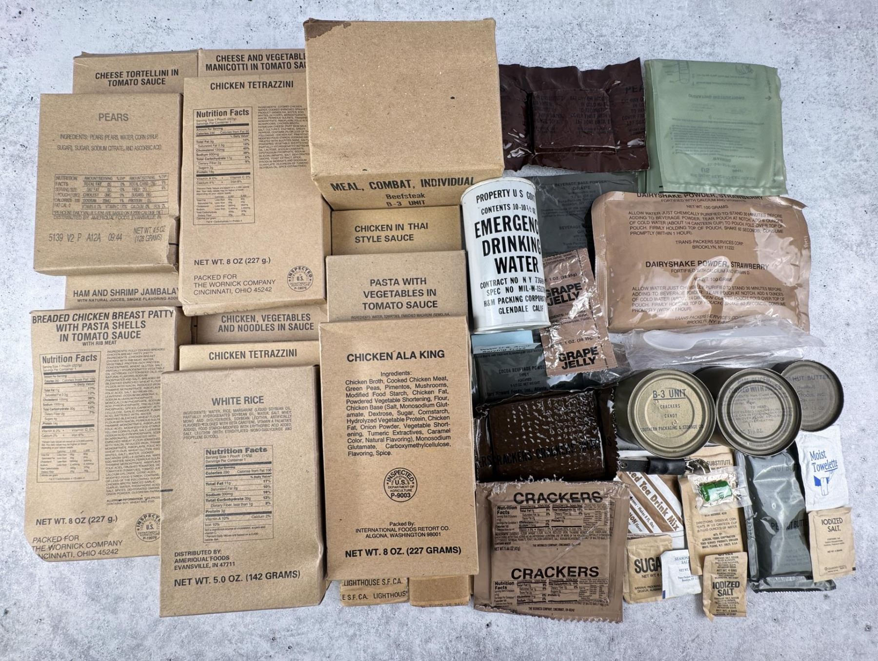 Collection of US Army MRE Rations