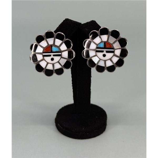Zuni Inlaid Sunface Sterling Silver Earrings