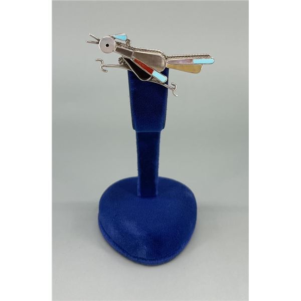 Zuni Sterling Silver Inlaid Roadrunner Brooch