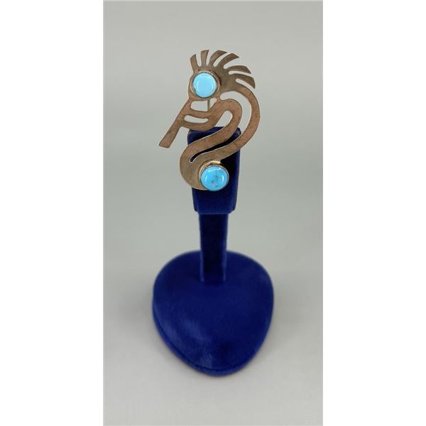 Navajo Sterling Silver Turquoise Kokopelli Brooch