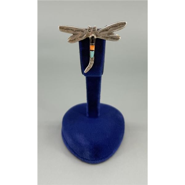 Zuni Sterling Silver Inlaid Dragonfly Brooch